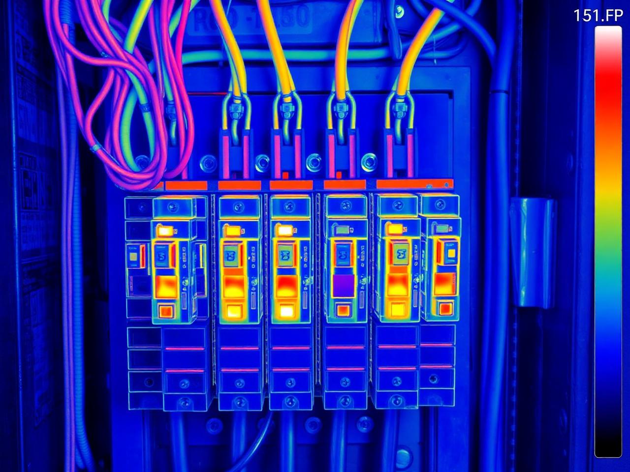 Thermal camera view of an overloaded breaker panel